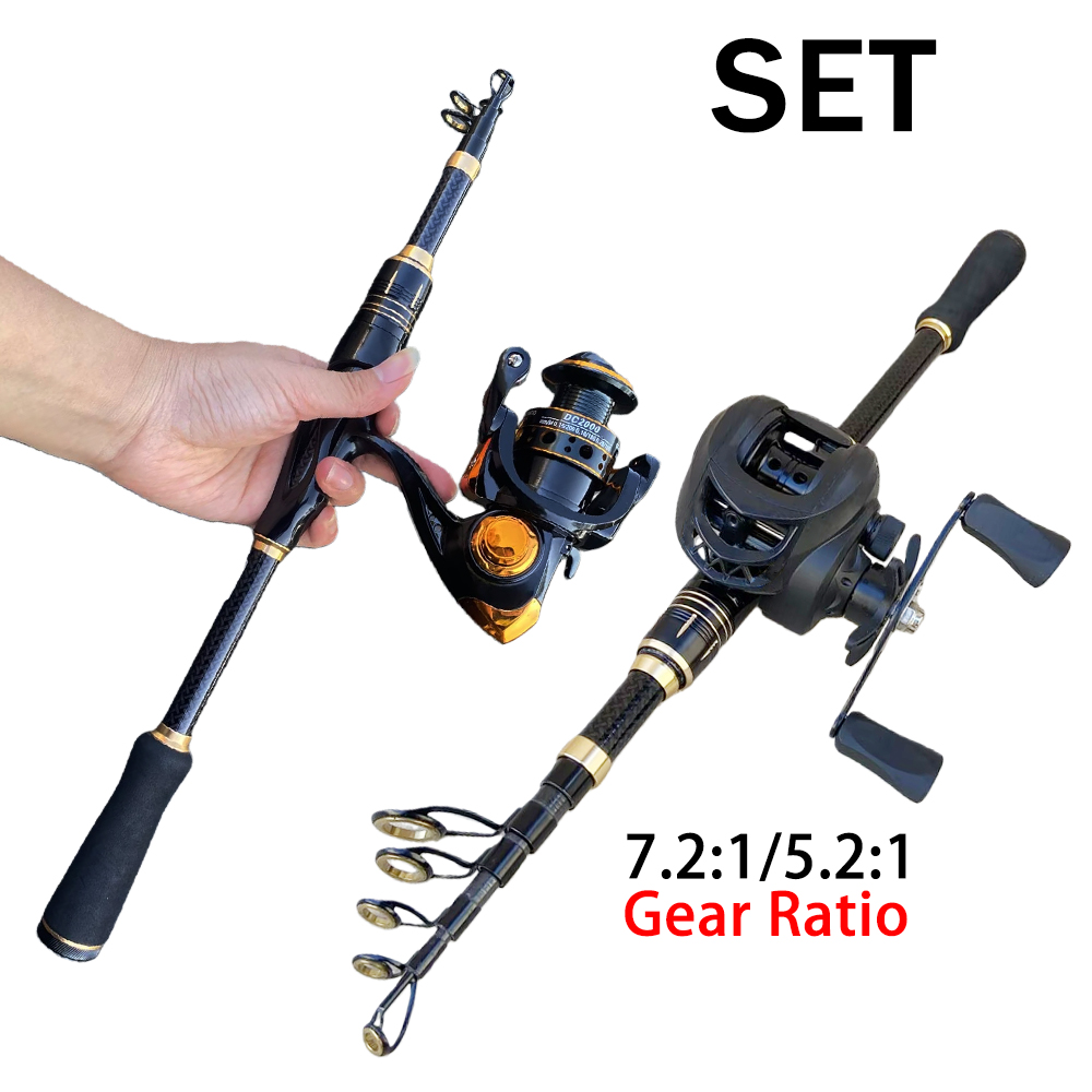 Conventional Reel - 釣り具セット 短い釣り竿とリールのコンボセット 1.8m/2.1m 伸縮式ベイトキャスティングリール ジギング 最大ドラグ力10kg